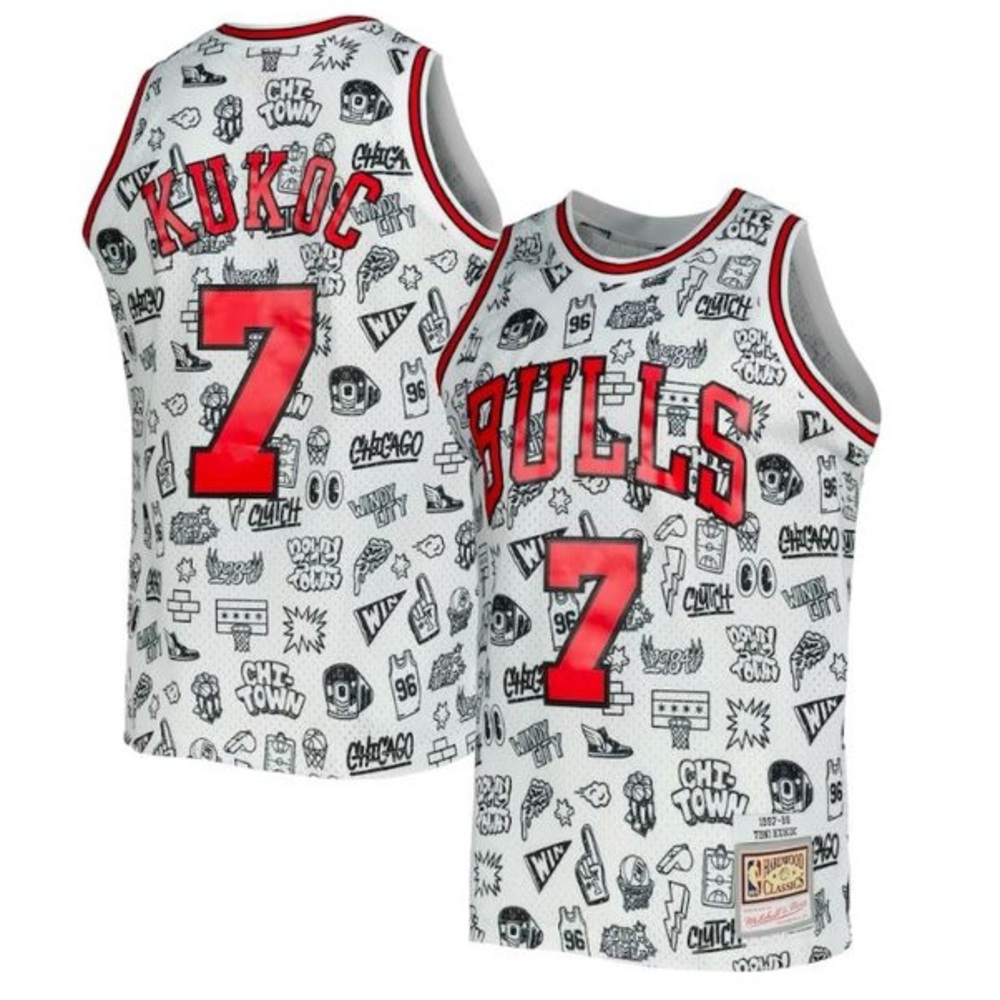 Chicago Bulls Tony Kukoc Mitchell & Ness 1997-98 Swingman Doodle Player Jersey